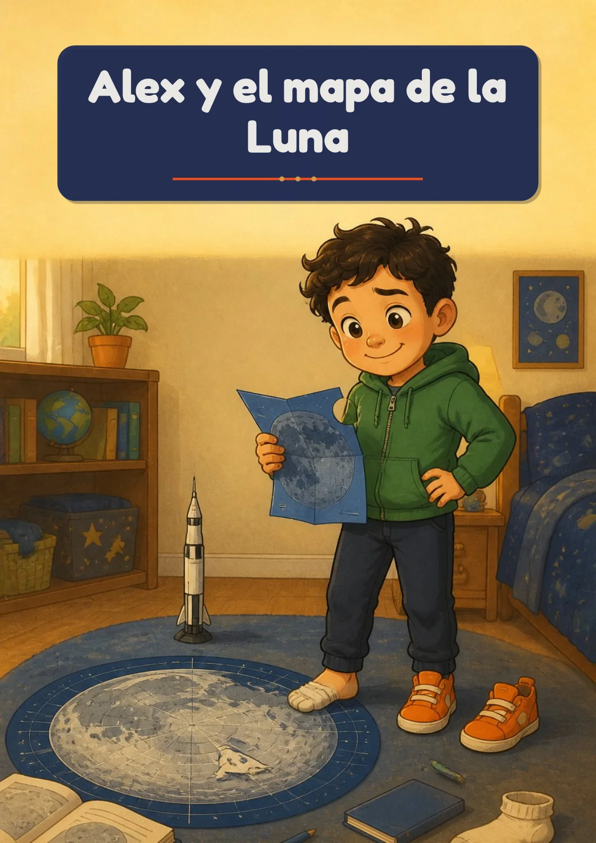 Spanish-language cover of the fictional story Alex y el mapa de la Luna